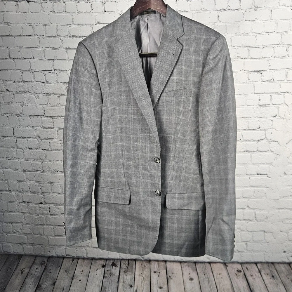 Jos A Bank Reserve Joseph Abboud Blazer 38L Grey Glen Plaid Super 120s Wool USA‎